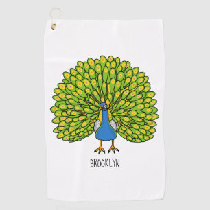 Fun bright peacock bird illustration golf towel