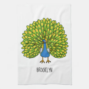 Fun bright peacock bird illustration kitchen towel