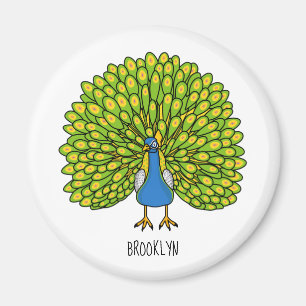 Fun bright peacock bird illustration magnet