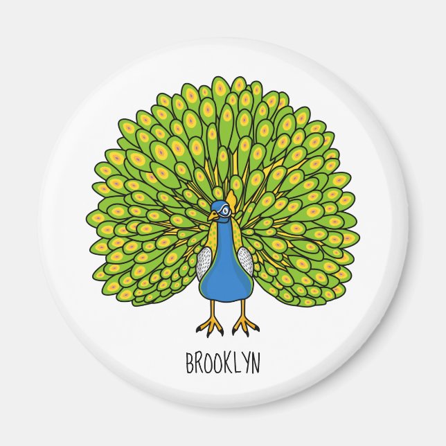 Fun bright peacock bird illustration magnet (Front)