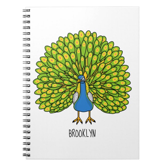 Fun bright peacock bird illustration notebook (Front)
