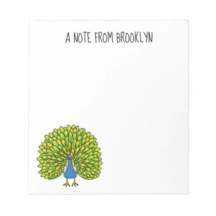 Fun bright peacock bird illustration notepad