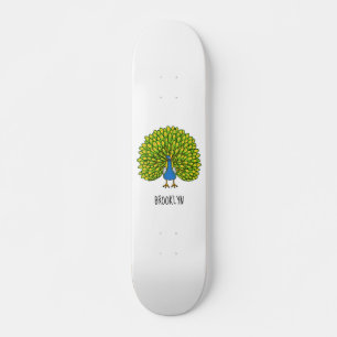 Fun bright peacock bird illustration skateboard