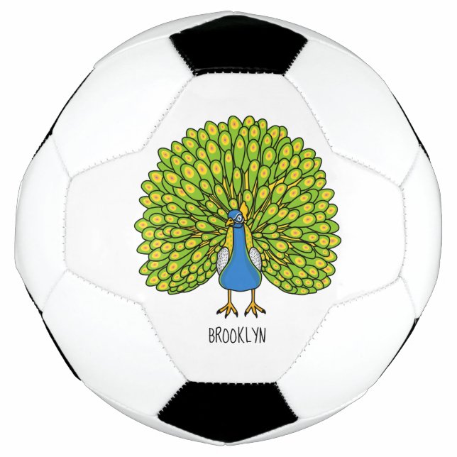 Fun bright peacock bird illustration soccer ball (Front)