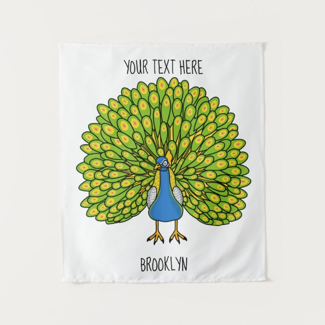 Fun bright peacock bird illustration tapestry (Front)