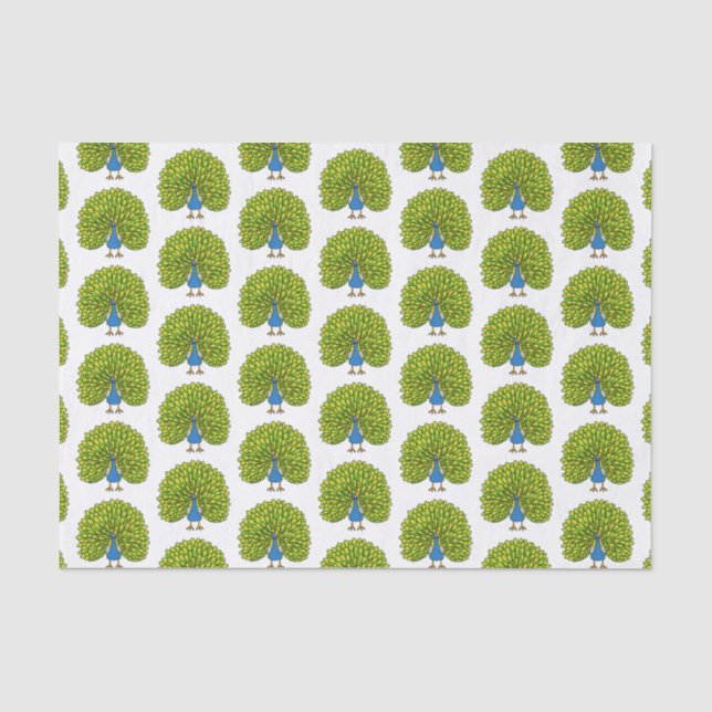 Fun bright peacock bird illustration tissue paper (Front)