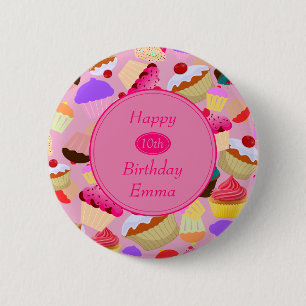 Fun, Bright Pink Cupcake Any Age Birthday 2 Inch Round Button