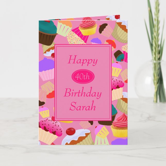 Fun, Bright Pink Cupcake Any Age Birthday Card (Front)