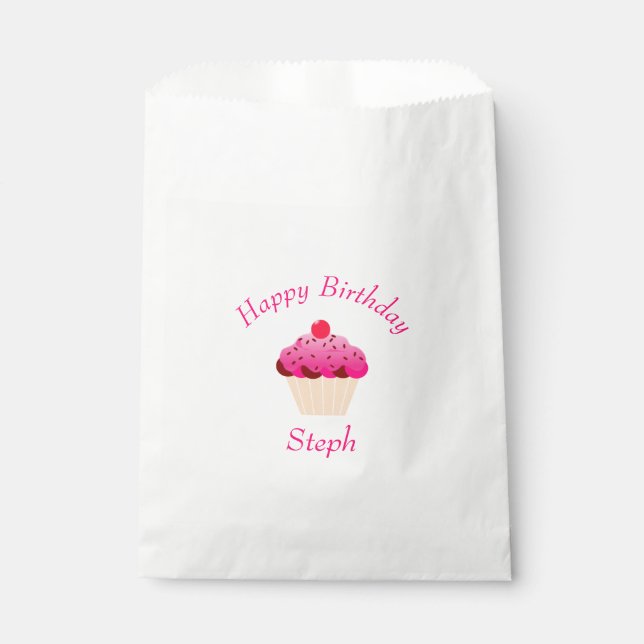 Fun, Bright Pink Cupcake Birthday Party Favour Bag (Front)