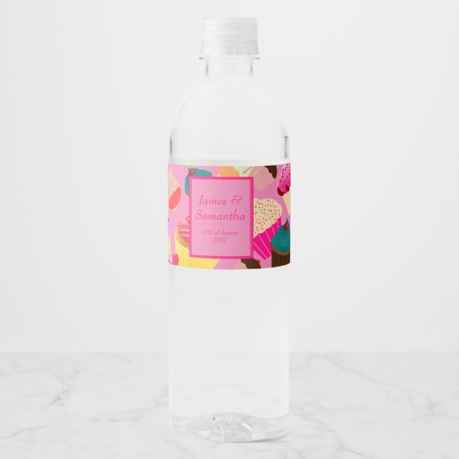Fun, Bright Pink Cupcake  - Water Bottle Label (Front)