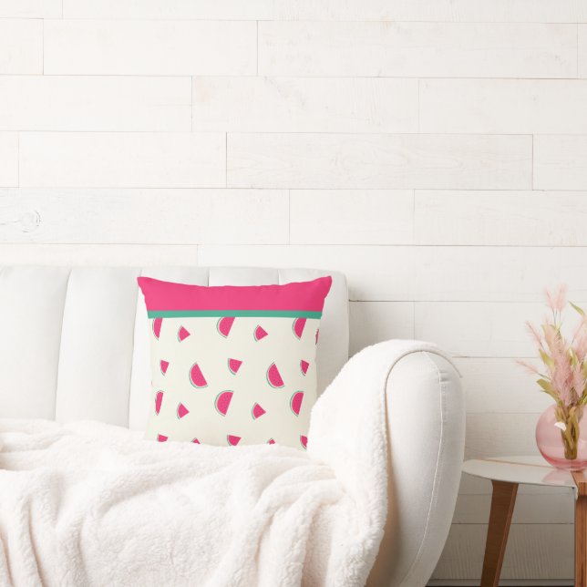 Fun, Bright Pink, Summer Watermelon Pattern  Throw Pillow (Couch)