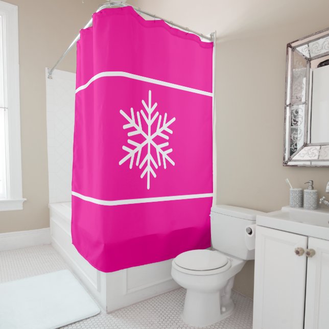 Fun Bright Pink White Snowflake Horizontal Stripes (In Situ)