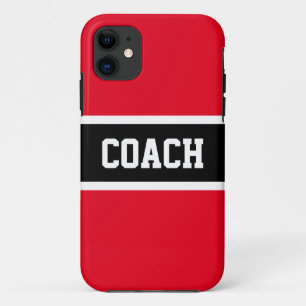 Fun Bright Red Black Stripes Bold COACH Text iPhone 11 Case
