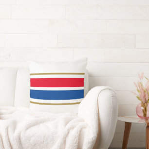 Fun Bright Red White Deep Blue Racing Stripes Throw Pillow