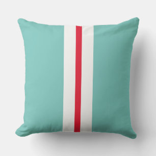 Fun Bright Red White Racing Stripes On Light Teal Outdoor Pillow