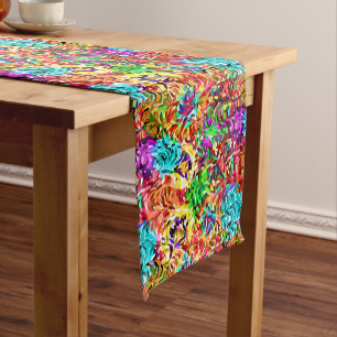 Fun Bright Summery Colours Paint Splatter Art Short Table Runner