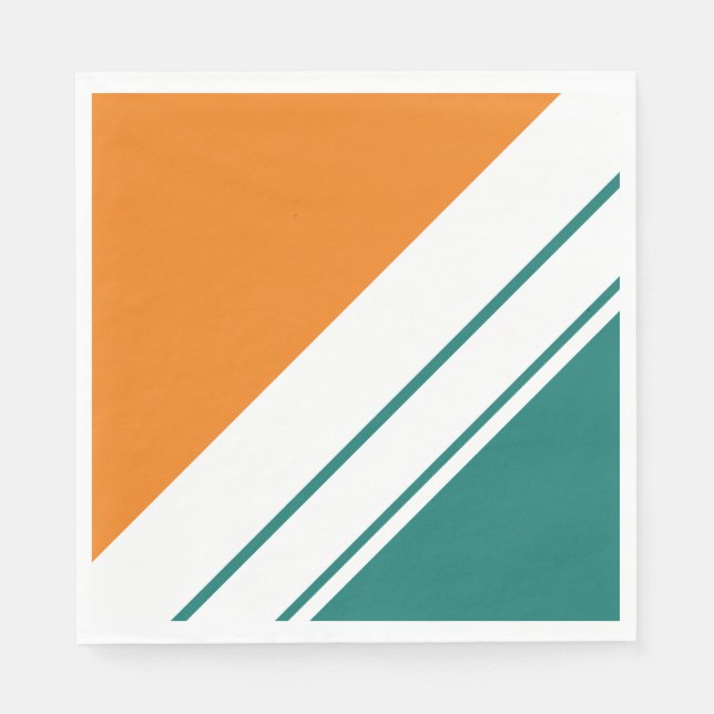 Fun Bright Teal Orange Wide White Racing Stripes Napkin (Front)