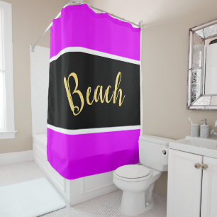 Fun Bright Tropical Pink Black Stripes Beach Text