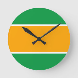 Fun Bright Wide Golden Yellow White Green Stripes Round Clock