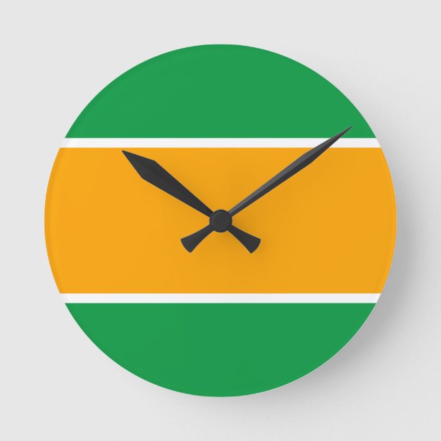 Fun Bright Wide Golden Yellow White Green Stripes Round Clock (Front)