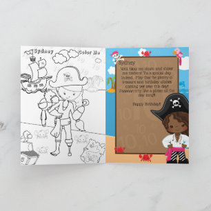 Fun Brown Girls Pirate Colour Me Happy Birthday Card
