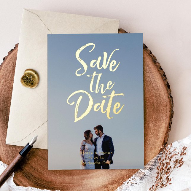 Fun Brushed Font Photo Save the Date Gold Foil (Creator Uploaded)