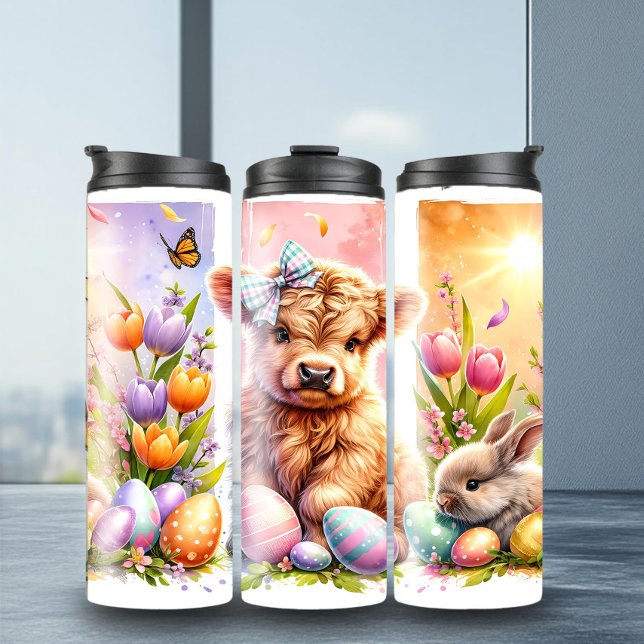 Fun Brushstroke Highland Cow Easter Tumbler (Creator Uploaded)