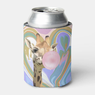 Fun Bubblegum Blowing Giraffe Liquid Swirl Blue Can Cooler