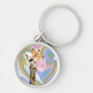 Fun Bubblegum Blowing Giraffe Liquid Swirl Blue Keychain