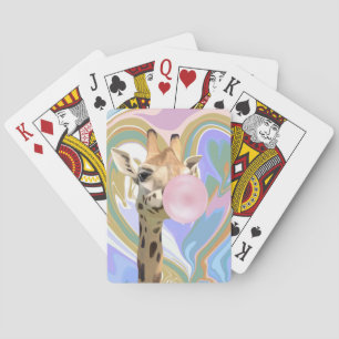 Fun Bubblegum Blowing Giraffe Liquid Swirl Blue Playing Cards