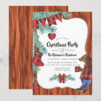 Fun Buffalo Plaid Lumberjack Bear Christmas Party