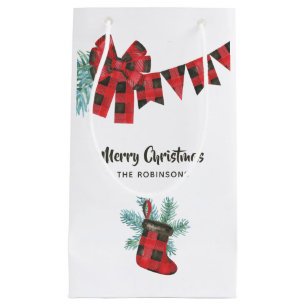 Fun Buffalo Plaid Lumberjack Bear Christmas Small Gift Bag