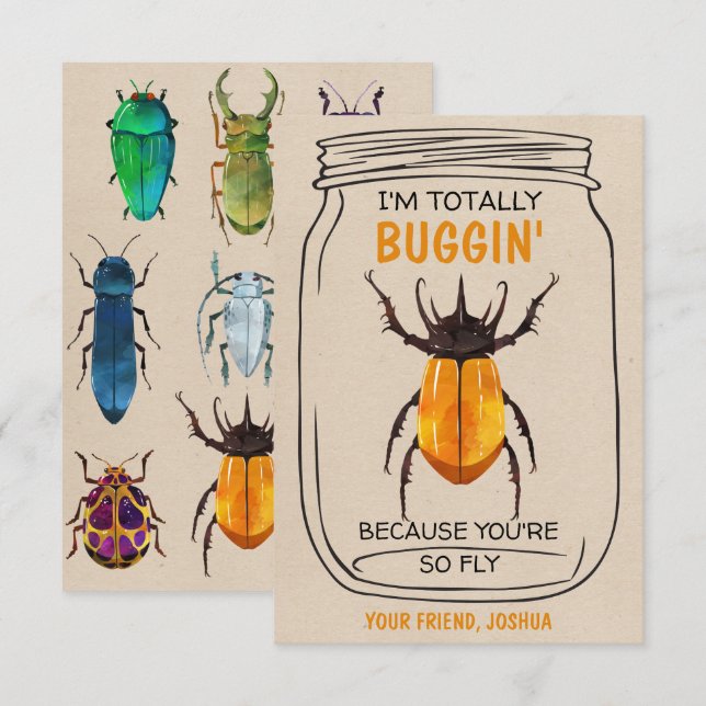 Fun Bug Valentines Carte de jour Beatle (Devant / Derrière)