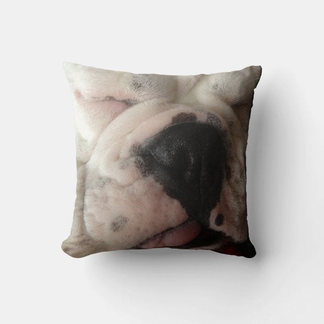 Fun Bulldog Mushed Face Throw Pillow (Front)