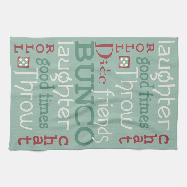 Fun Bunco Dice Friends Holiday Green & Red Kitchen Towel (Horizontal)