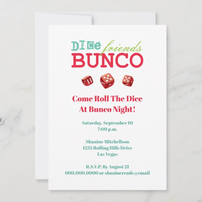 Fun Bunco Subway Art Girls Night Out Party Invitat Invitation (Back)