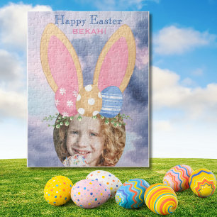 Fun Bunny Ears Custom Name & Photo Easter Gift Jigsaw Puzzle