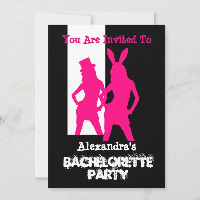 Fun bunny girl personalized bachelorette party invitation (Front)