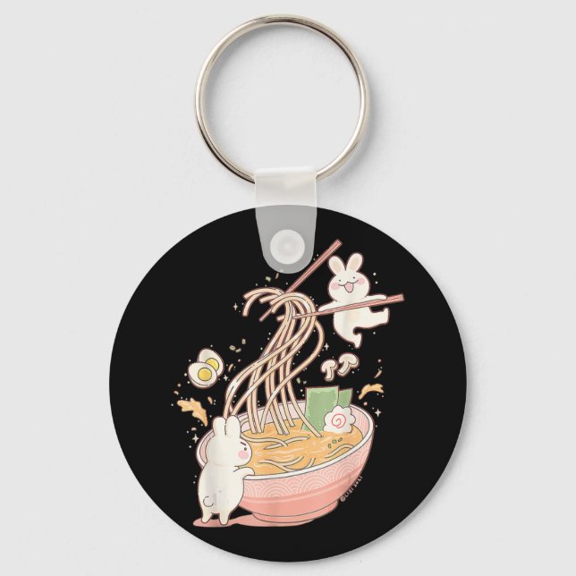 Fun Bunny Rabbit Ramen Noodle Soup Anime Kawaii Ae Keychain (Front)
