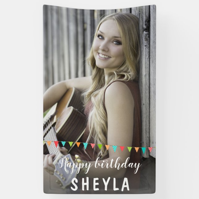 Fun Bunting Flags Happy Birthday Photo Banner (Vertical)