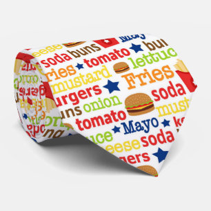 Fun burgers and fries word art pattern tie