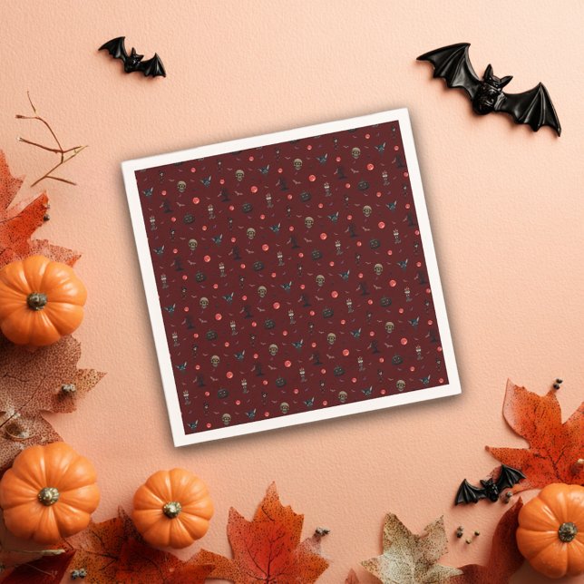 Fun Burgundy Eerie Halloween Pattern  Napkin (Creator Uploaded)