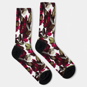 Fun Burgundy Wine White Floral Pattern Socks
