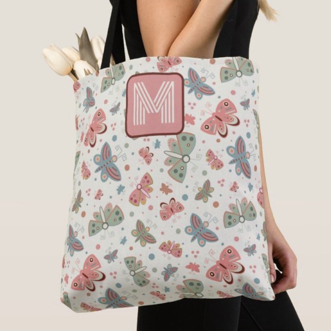 Fun Butterfly Initial Monogram Inspirivity tote Bag (Creator Uploaded)