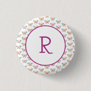 Fun Butterfly with Initial 1 Inch Round Button