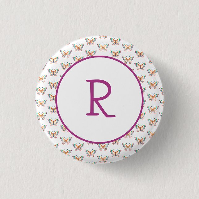 Fun Butterfly with Initial  1 Inch Round Button (Front)