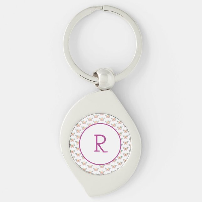 Fun Butterfly with Initial  Keychain (Front)