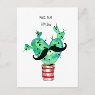 Fun Cactus Thank You Moustache Postcard