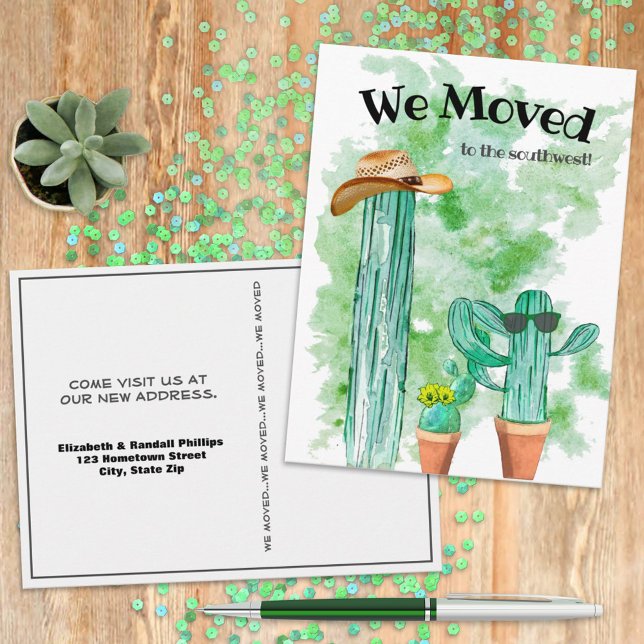 Fun Cactus We Moved Southwest Announcement Postcard (Once you've made your move, this humorous postcard is ready for you to personalize and send. )