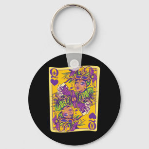 Fun Cajun Queen Of Hearts Mardi Gras Design Keychain